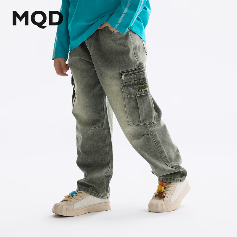  MQD/马骑顿 时尚水洗工装 儿童牛仔裤 140