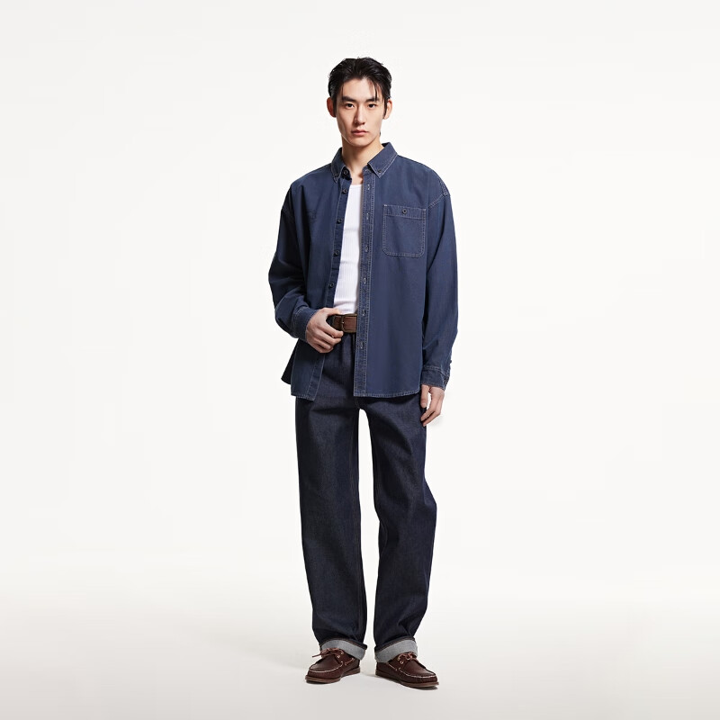  JACK&JONES/杰克琼斯 宽松翻领 男士衬衫 A12深牛仔蓝-1 常规 L