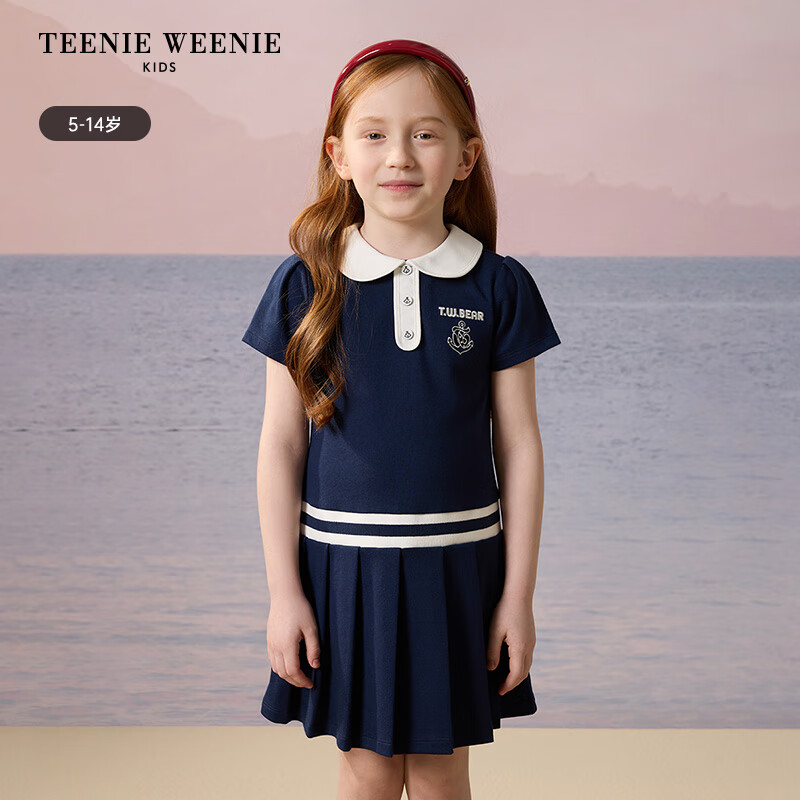  TEENIE WEENIE 学院风百褶娃娃领 女童连衣裙