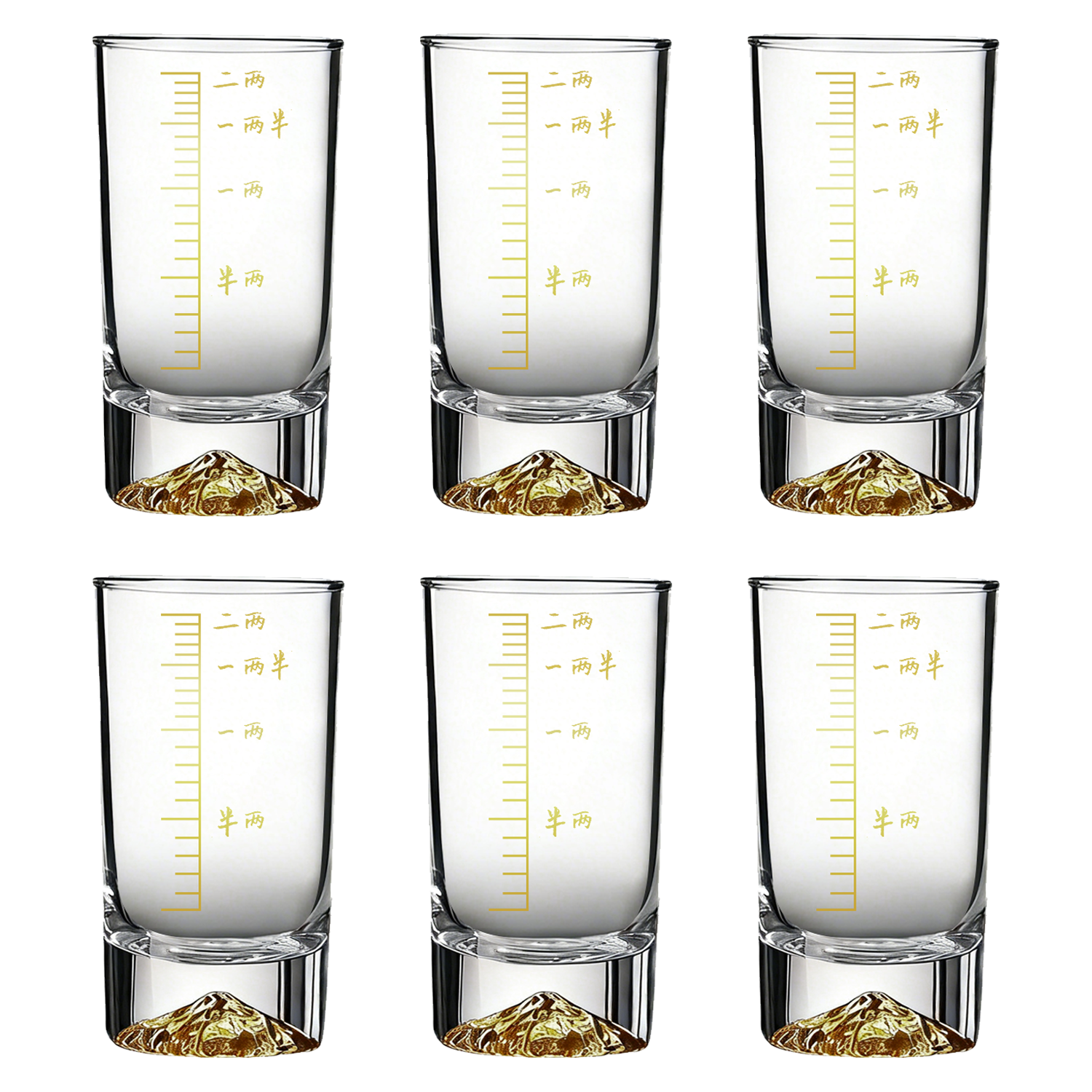  Green Apple/青苹果 精致 白酒杯 手握金山描金二两刻度杯6只