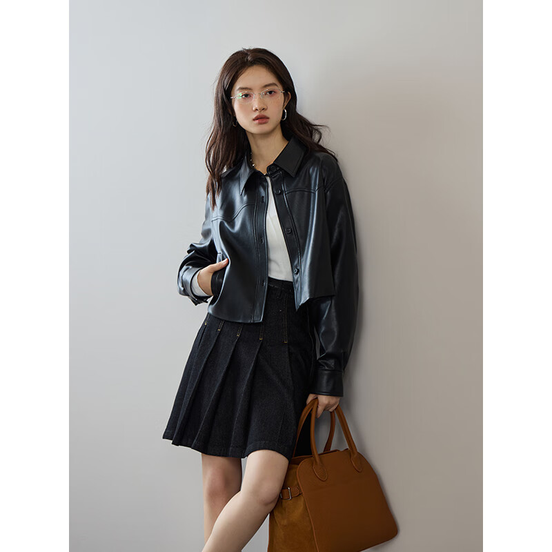  ZIQIAO/自巧 设计感 女士皮夹克