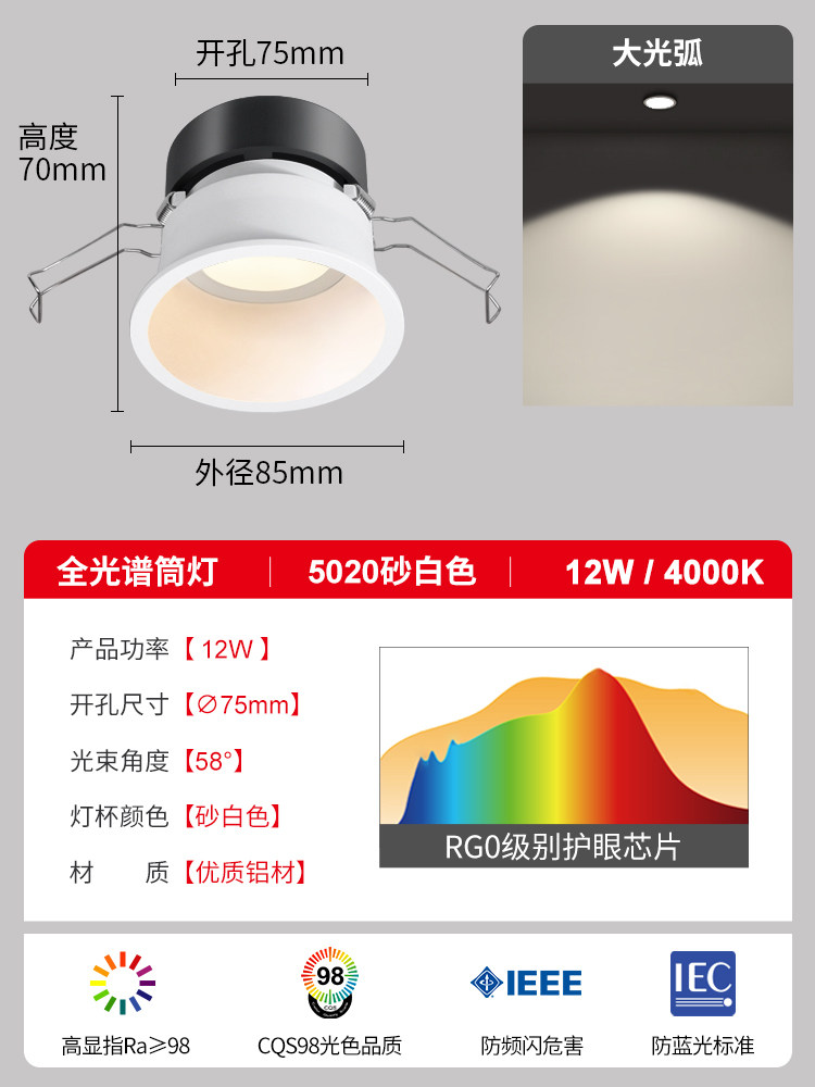  繁简 防眩 嵌入式筒灯