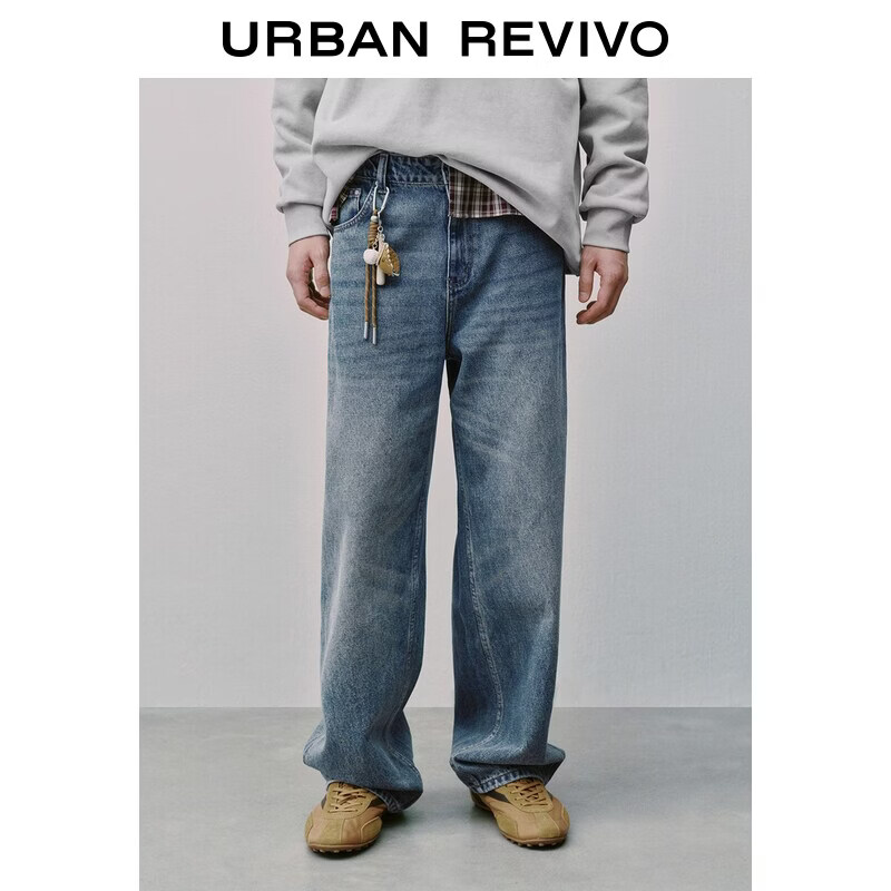  URBAN REVIVO 潮流水洗绳结棒球挂件 男士牛仔裤