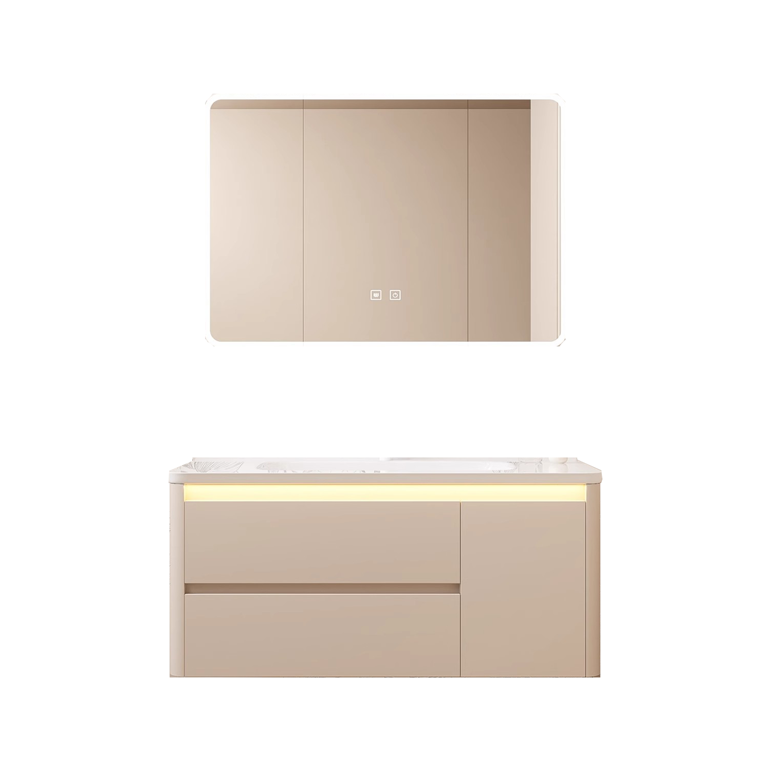  FAENZA/法恩莎 雷达感应灯带 浴室柜组合+智能半封镜柜+雷达感应灯带+陶瓷一体盆 奶油丨80柜+智能半封镜柜