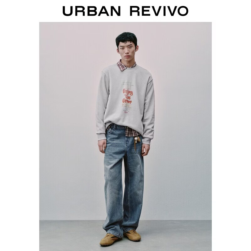  URBAN REVIVO 潮流水洗绳结棒球挂件 男士牛仔裤 34
