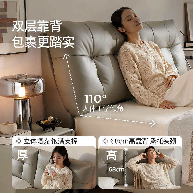  KUKA/顾家家居 双气动高支撑 真皮储物床+梦想床垫 平移储物-云暮灰+梦想床垫-0胶升级版 1.8*2.0米