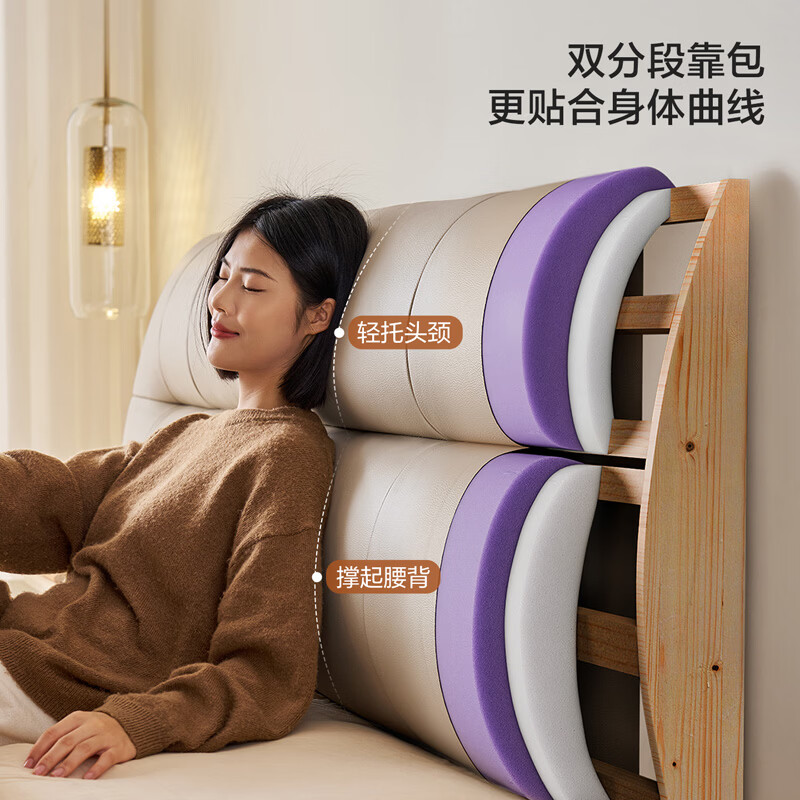  LINSY/林氏家居 三抽高箱储物 皮艺床+床头柜+释压舒睡垫 【三抽储物床】右抽屉 1.5米x2米