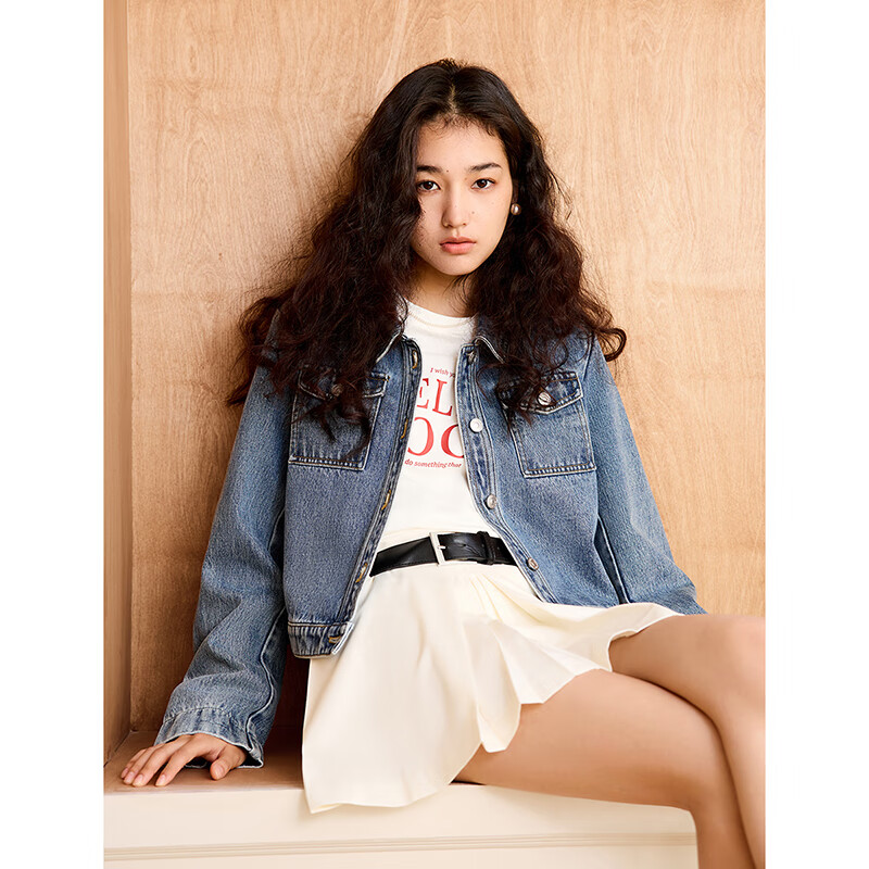  ZIQIAO/自巧 复古通勤 女士牛仔外套 XXS （1码） 卡码拍大一码