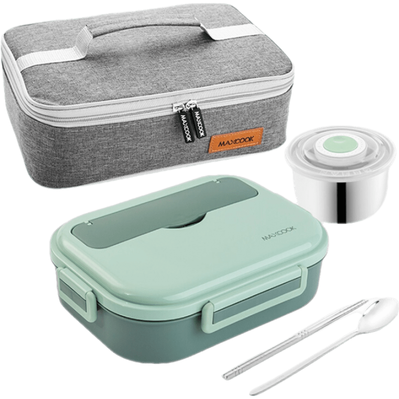 美厨（MAXCOOK）升级大容量316不锈钢4格饭盒配餐具汤碗饭盒袋学生便当盒饭盒上班 5格北欧绿MCFT8949(配筷勺+汤碗+