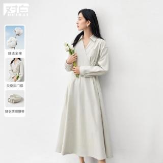 限尺码：DUIBAI 女式通勤交叠V领长裙连衣裙