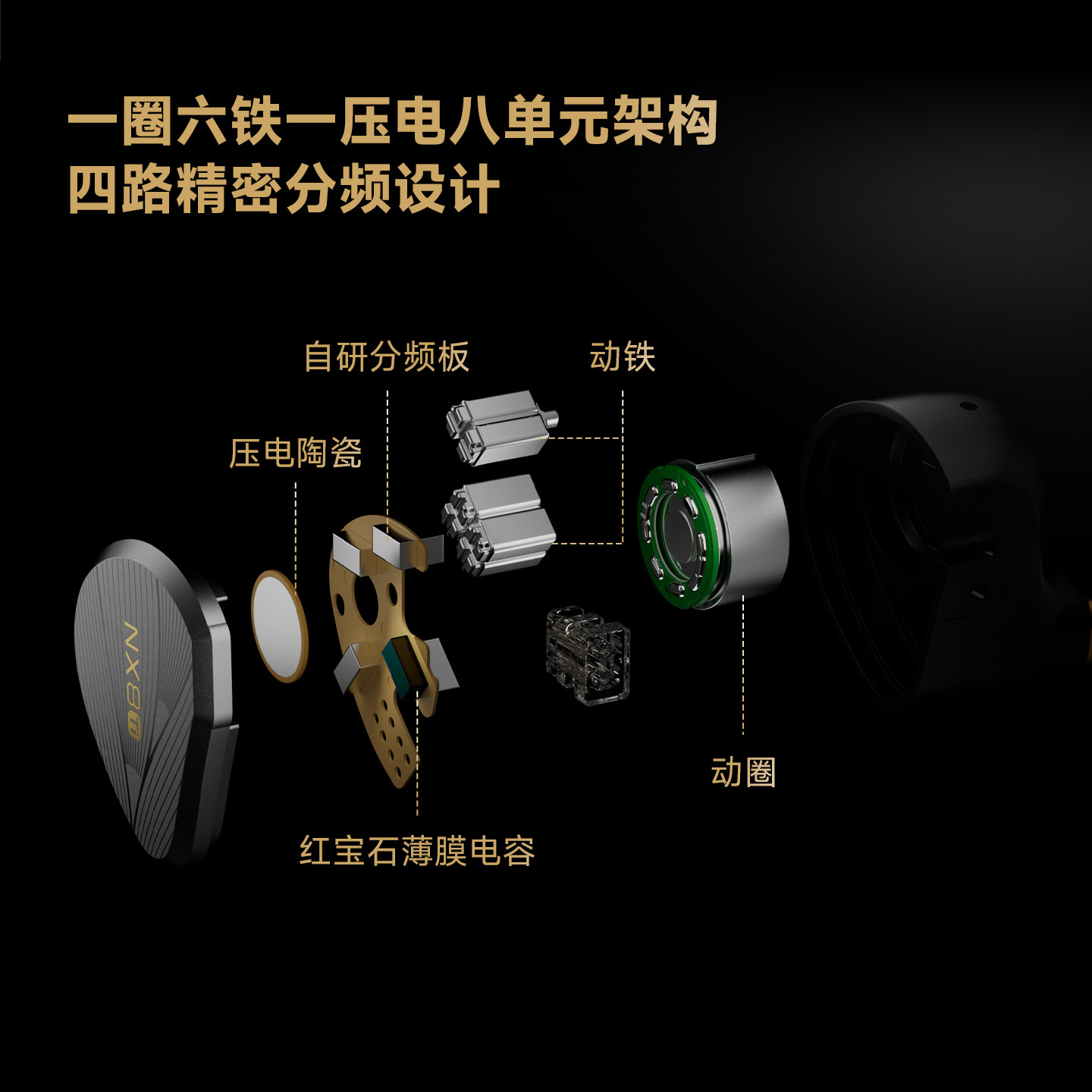  vido/原道 NX8Ti 混合八单元圈铁压电 入耳式有线HiFi耳机