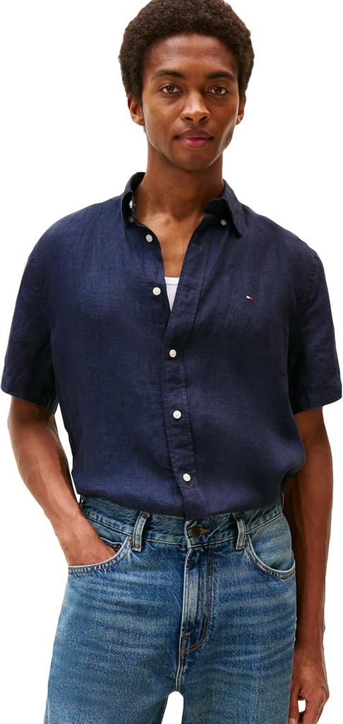  TOMMY HILFIGER/汤米·希尔费格 亚麻材质 男士短袖衬衫