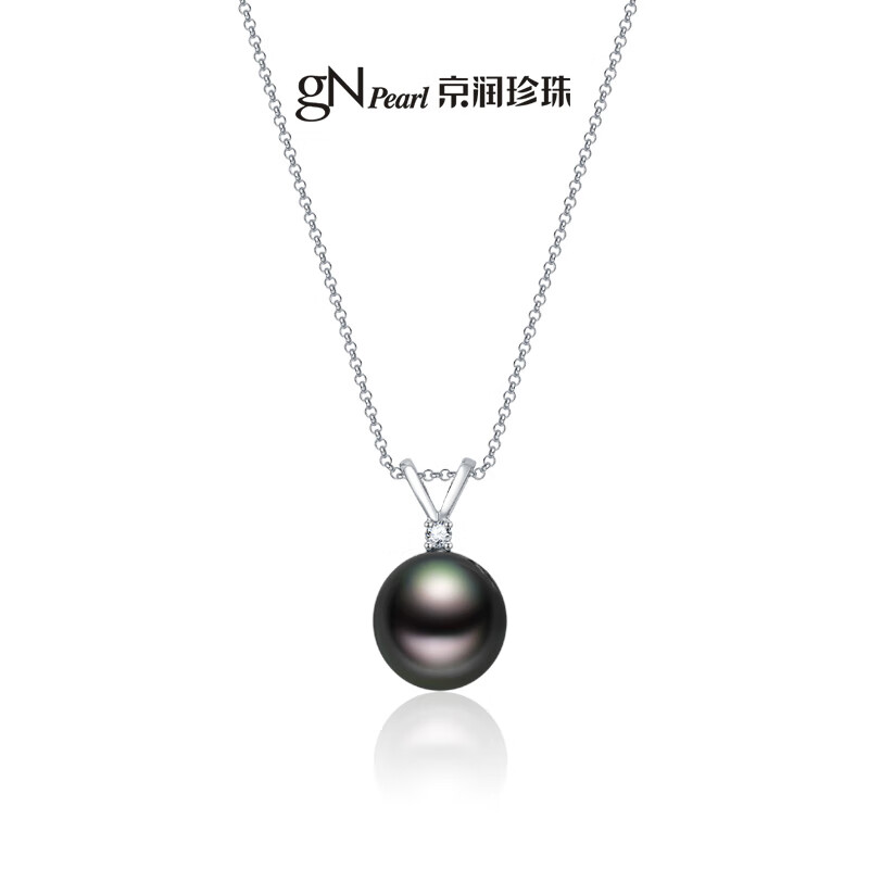  gN pearl/京润珍珠 18K金大溪地黑珍珠 女士珍珠吊坠 925银链