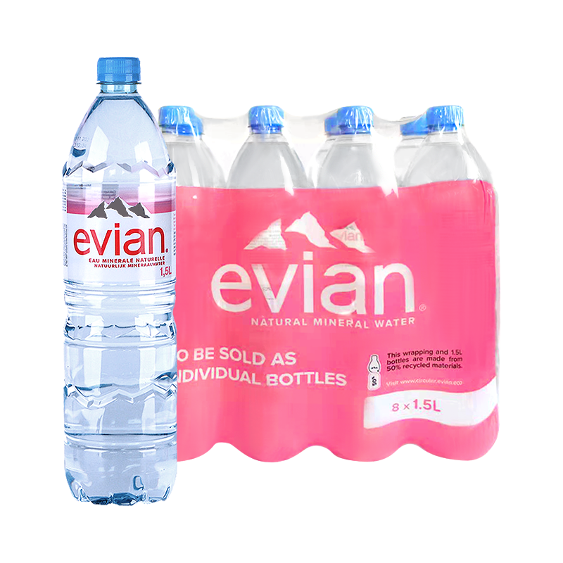  evian/依云 弱碱性 天然矿泉水 【大瓶装】1500ml*8 塑料瓶