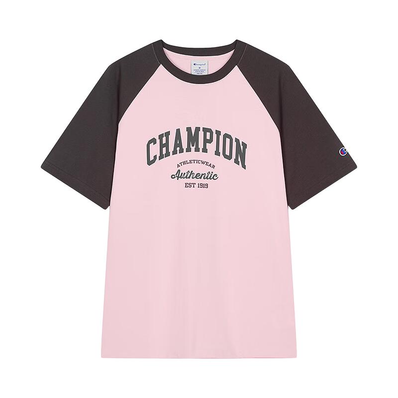  Champion 复古撞色拼接 款T恤 粉色/灰色 S