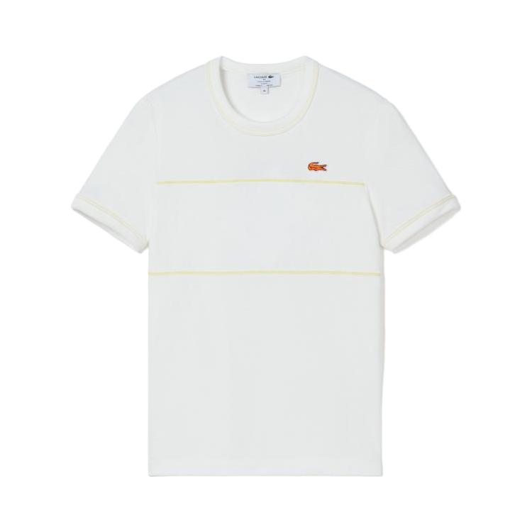 LACOSTE/拉科斯特 法国鳄鱼女装拼色条纹正肩短袖T恤