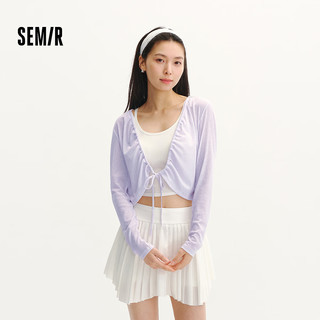 森马 女夏季短款修身仿麻抽绳开衫罩衫 紫色 3XL