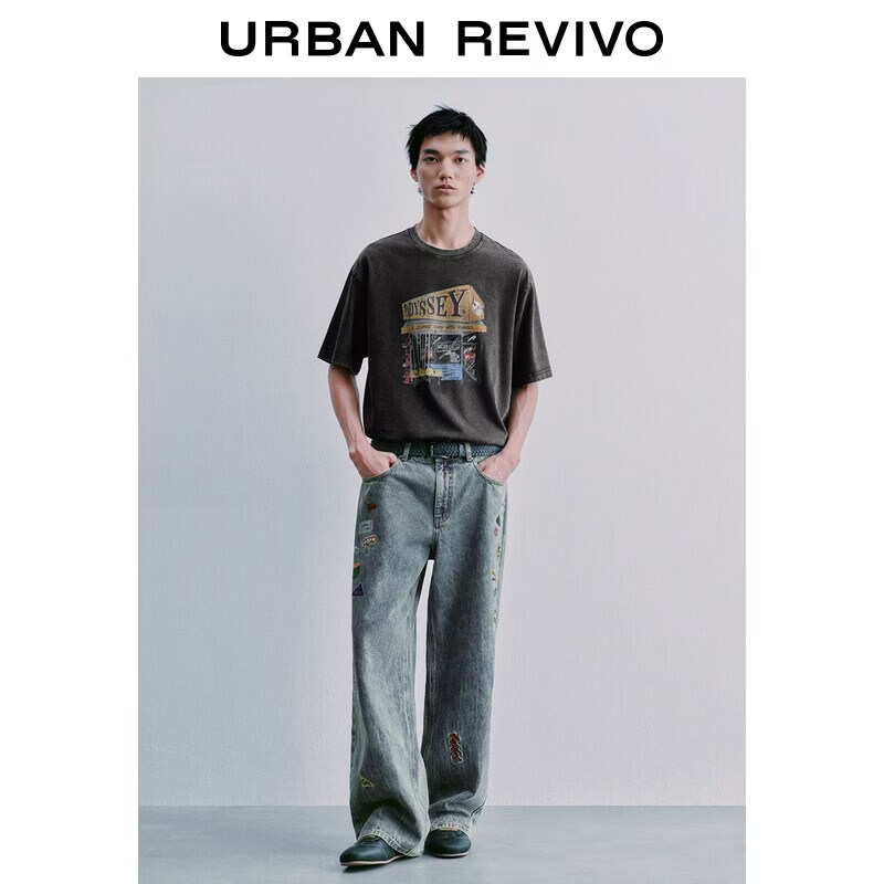  URBAN REVIVO 复古水洗 男士牛仔长裤 32