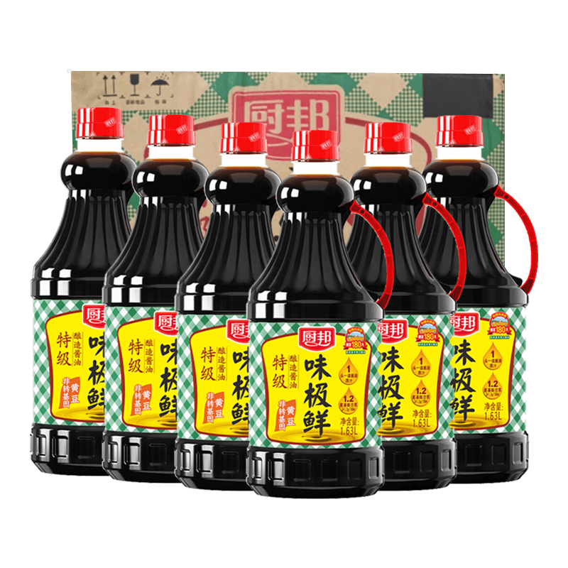 厨邦酱油 味极鲜特级生抽 180天酿造头道酱油1.63L凉拌炒菜调味品 1.63L*6瓶（整箱）