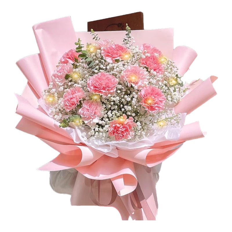 艾斯维娜 11朵粉色康乃馨混搭花束