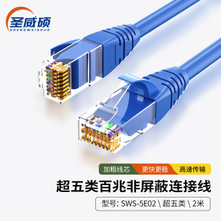 圣威硕超五类网线 百兆网络连接线 工程家用电脑宽带监控非屏蔽8芯双绞成品跳线2米
