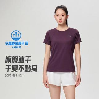 安踏 吸湿速干短T女子夏季休闲跑步健身短袖T恤透爽科技运动上衣