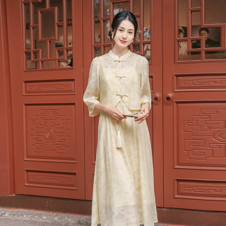 茵曼 女士新中式百褶裙短袖两件套