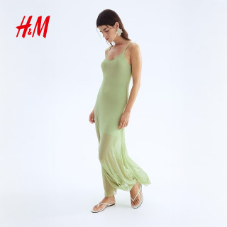 H&M 女装背心吊带连衣裙夏季网纱气质修身连身裙1295134 深棕色 M 165/96