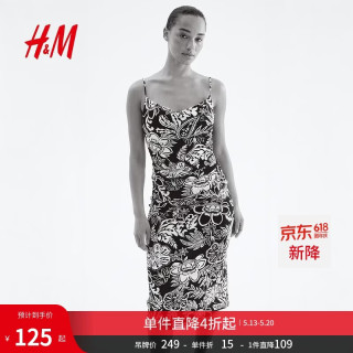 H&M 女装背心吊带连衣裙2025夏新款双面花卉印花V领连身裙1292916 黑色/花卉 M 165/96