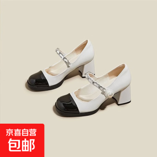 法式黑白玛丽珍鞋