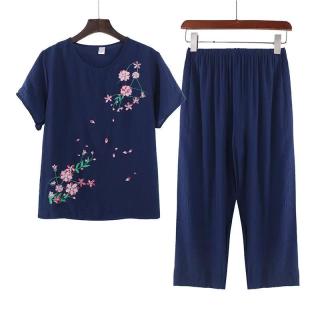QITA 2026年新款中老年夏季棉麻妈妈套装简约舒适大码现货可外穿家居服