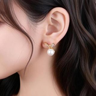 阿吉豆 AJIDOU耳饰女时尚闪锆蝴蝶结吊坠耳钉轻奢高级感珍珠耳环
