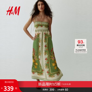H&M 女装连衣裙26夏季新款诗意田园风度假风吊带印花连身裙1329747 绿色/花朵 L 170/104
