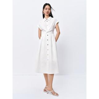 太平鸟 扭结式衬衫裙女2025夏设计感连衣裙时尚棉质短袖长裙