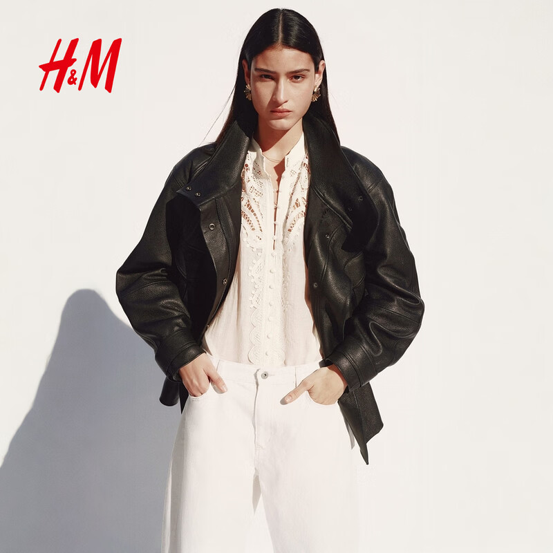 H&M 1333230 蕾丝抵肩上衣 奶油色 XL