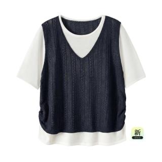她池 2026夏装新女士假两件针织上衣有大码