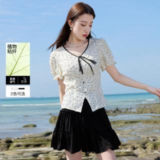 三彩 2026夏款A字半身裙短裙蛋糕花边甜美大码大码
