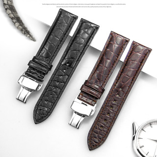 Longines Omega Tudor Mido Tissot 双面鳄鱼皮手表带 蝴蝶扣