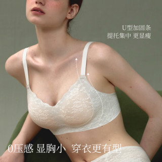 素肌良品 【轻云海棠】透气蕾丝无痕内衣女大胸显小包容提拉无钢圈文胸