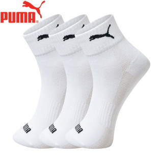 PUMA 女袜子女士中筒袜夏季春秋运动休闲款吸汗透气棉袜纯色百搭3双装 白色 3双