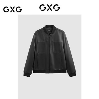 GXG 男装 简约复古棒球领真皮夹克男宽松时尚夹克外套