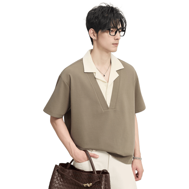 伯爵卓尔 J621180 假两件拼接设计 橄榄绿 L(175) 男士POLO衫