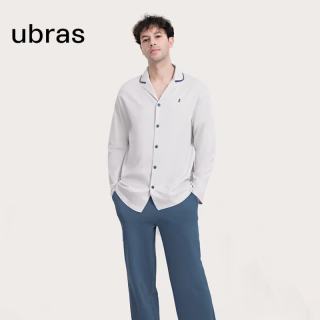 Ubras 全棉系列纯色开襟家居服睡衣女长袖长裤套装款软棉棉 男款-椰青灰色 M