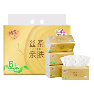 清风 抽纸 丝柔4层110抽*6包L码 卫生纸巾抽纸家用 面巾纸餐巾纸 提装