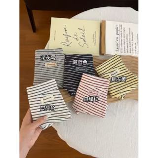 FOURDATRY 复古条纹内裤女款纯棉裆少女内裤亲肤舒适不夹臀平角女士内裤
