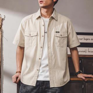 吉普 男式复古工装衬衫夏季休闲多口袋短袖衬衣男