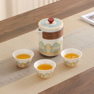 QITA 茶韵 玉白陶瓷泡茶壶 一壶三杯