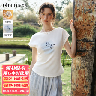 OLRAIN 2026年新款夏季女装白色休闲通勤短袖T恤