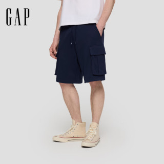 Gap 男装2026夏季新款工装风松紧腰宽松直筒针织短裤休闲裤854263 海军蓝 L (175/84A)亚洲尺码