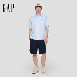 Gap 男士工装风松紧腰宽松直筒针织短裤休闲裤 海军蓝 L (175/84A)亚洲尺码